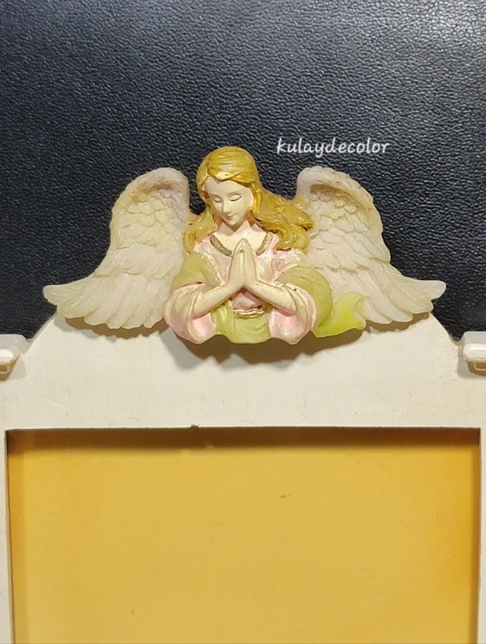 Vintage Praying Angel Perpetual Block Calendar Photo Frame Desk Distressed Decor
